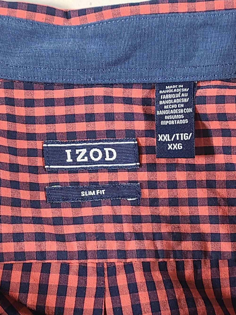 Izod Men's Slim Fit Red Check Long-Sleeve Button-Down Shirt One Pocket Logo XXL - Picture 12 of 13